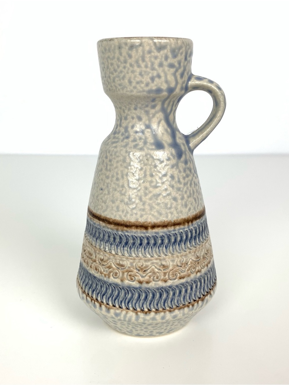 West Germany Vase Blue Brown Handle Stamped 303-16 MCM Vtg German Pottery